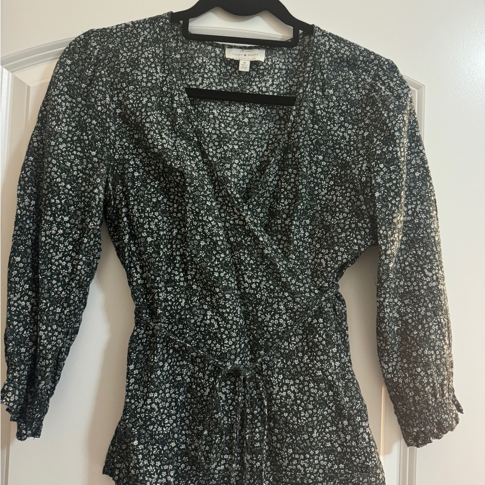 Lucky brand Green floral Wrap Blouse